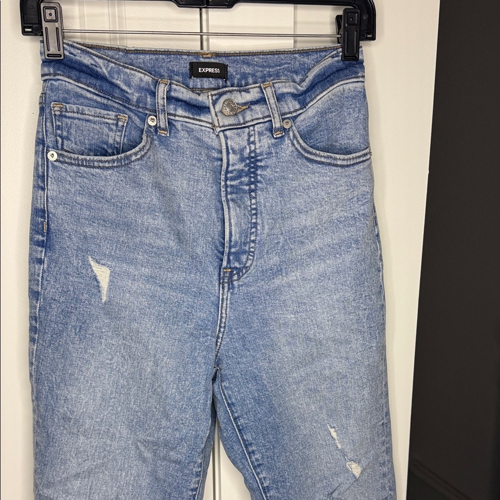 Express Light Blue Mom Jean Super High Rise - Picture 4 of 8